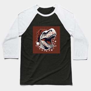 t-rex with christmas hat on red background Baseball T-Shirt